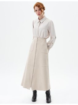 Dikiş Detaylı Fermuar Kapamalı Süet Etek Taş