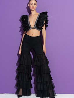 Siyah Fırfırlı Tüllü Pantolon