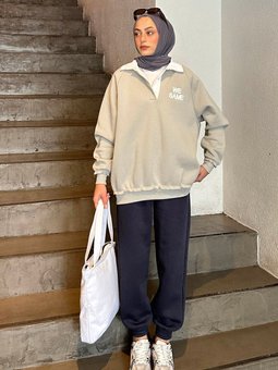 Gömlek Yaka We Same Baskılı Üç İplik Sweatshirt