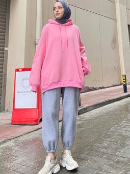 Kapüşonlu Oversize Yan Cepli Sweat