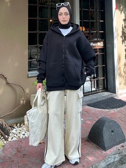 Önü Fermuarlı Kapüşonlu 3 İplik Sweatshirt Hırka