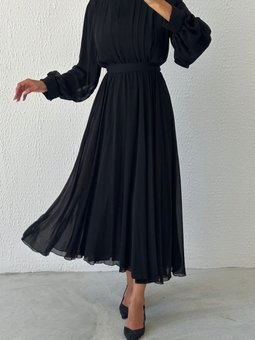 Eşsiz Tasarım Şifon Abiye Elbise Siyah