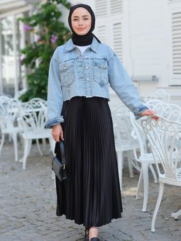 Çift Cepli Kot Ceket Buz Mavi