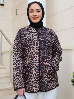 Leopar Kapitone Ceket Vizon