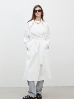 Oversıze Geniş Yaka Trençkot Ekru