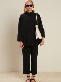 Pamuklu Krınkıl Pantolon Siyah