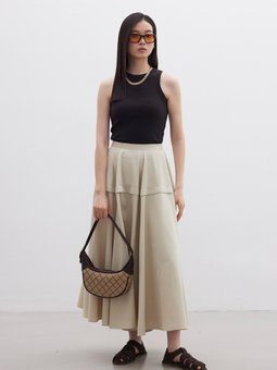 Volanlı Tasarım Etek Bej