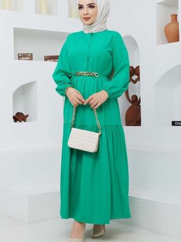 Yeşil Mabel Zincirli Elbise