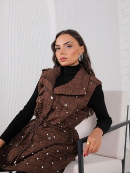 Kahverengi Taşlı Kapitone Yelek 32 2232