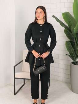 Siyah Düğmeli Scuba Takım 3 5203