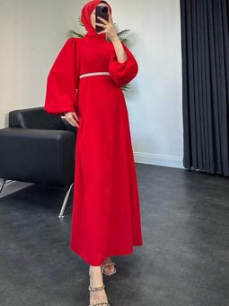 Jessica Balon Kol Abiye Elbise Kırmızı