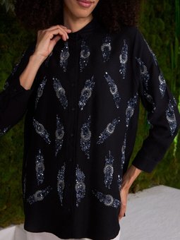 Gömlek Ön Ve Kolları Pul Palet Nakış İşlemeli Ovursize Kalıp