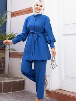İnci Kol Detaylı İndigo Takım