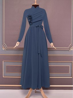 Kuşaklı Abiye Elbise Mavi Asm21071