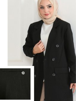 Klasik Çizgili Blazer Ceket Siyah 6110