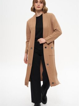 Düğmeli Sütlü Kahve Uzun Hırka