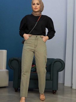 1146 Yüksek Belli Dar Paça Pantolon Haki