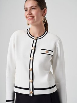 Merserize Triko Düğme Detay Kısa Hırka 1114 Ekru