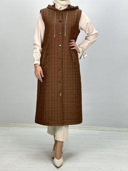 Büyük Beden Kapitone Yelek Kahve Otw4009