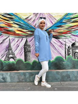 Kolu Kot Ve Kolye Detaylı Tunik Mde24k10660 050 Mavi