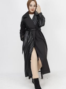 Bondit Kumaş Deri Garnili Trençkot