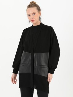 Cep Deri Detaylı Siyah Hırka 15176