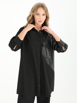 Deri Cep Ve Kol Detaylı Gömlek