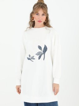 İki İplik Çiçek Baskılı Arkası Yırtmaçlı Tunik 10573