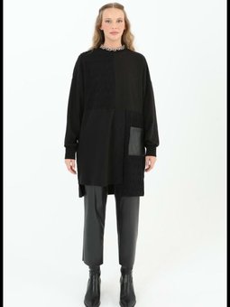 Sweat Deri Cep Detaylı 25k10555 Siyah 1