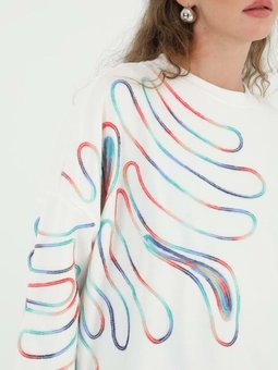 Sweat Önü Ve Kolu Ip Detaylı 25k10583 Beyaz 2