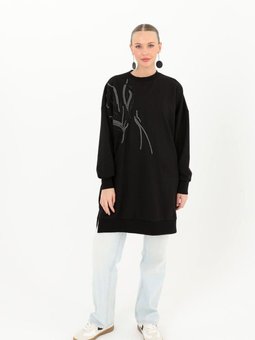 Sweatshirt İp Örgüsü Payet Detay Siyah