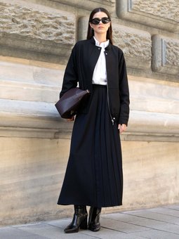 Hakim Yaka Cep Detaylı Kısa Bomber Siyah Ceket