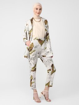 Keten Karışımlı Cepli Pantolon Yağ Yeşili Gri