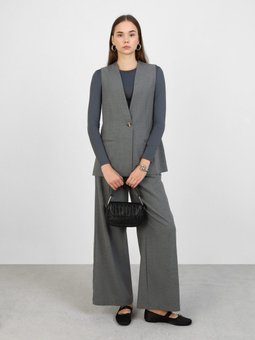 Klasik Kumaş Fleto Cepli Yelek Gri