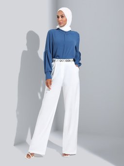 Pileli Klasik Kumaş Pantolon Off White Woman