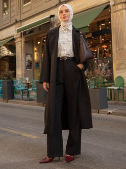 Pileli Klasik Kumaş Pantolon Siyah