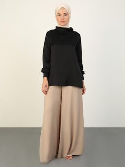 Tam Astarlı Şifon Pantolon Etek Natural