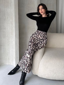 Kahverengi Yüksek Bel Leopar Deseli Uzun Kalem Etek