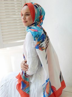 Fresh Pamuklu Soft Turuncu Mavi Şal