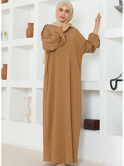 Bürümcük Kumaş Elbise Ferace 1023 04 Vizon