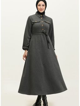 Cep Detaylı Kuplu Elbise 0331 01 Antrasit
