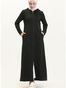 Kapüşonlu Cepli Spor Ferace 3011 07 Siyah