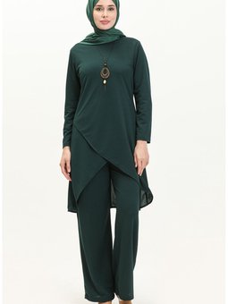 Kolyeli Tunik Pantolon İkili Takım 0704 01 Zümrüt Yeşili