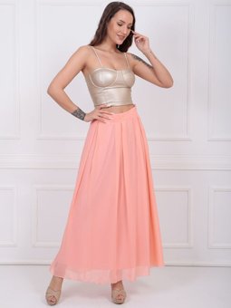 Pileli Yanı Gizli Fermuarlı Kiloş Şifon Etek Etk32728 Somon