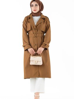 Cepken Detaylı Trençkot Taba