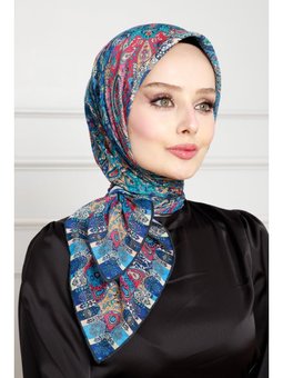 Mavi Şal Desen Pamuklu Eşarp