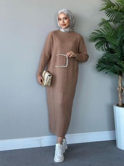 Fitilli Triko Elbise Sütlükahve