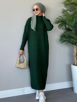 Fitilli Triko Elbise Yeşil