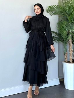 Funda Kat Kat Abiye Elbise Siyah