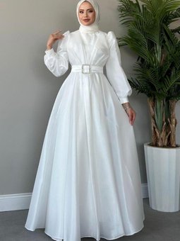 Prenses Abiye Elbise Beyaz